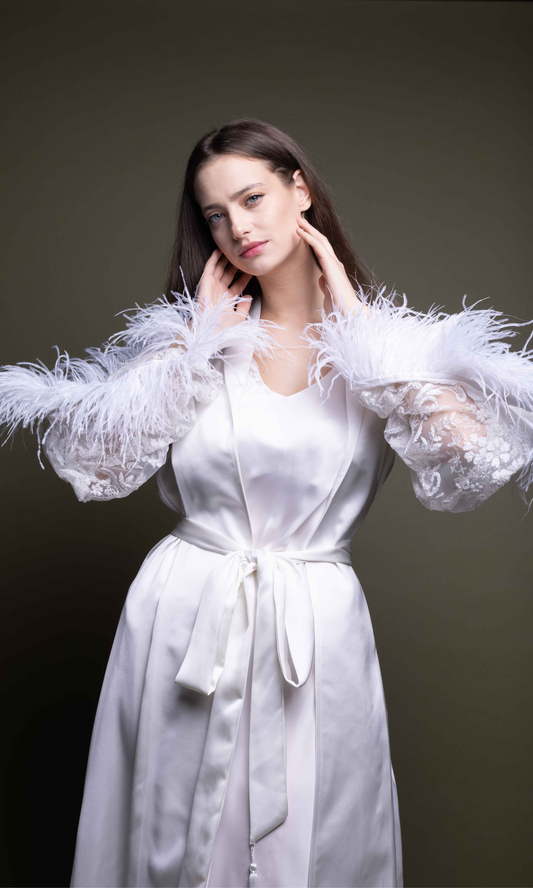 SILK ROBE WITH FEATHERS