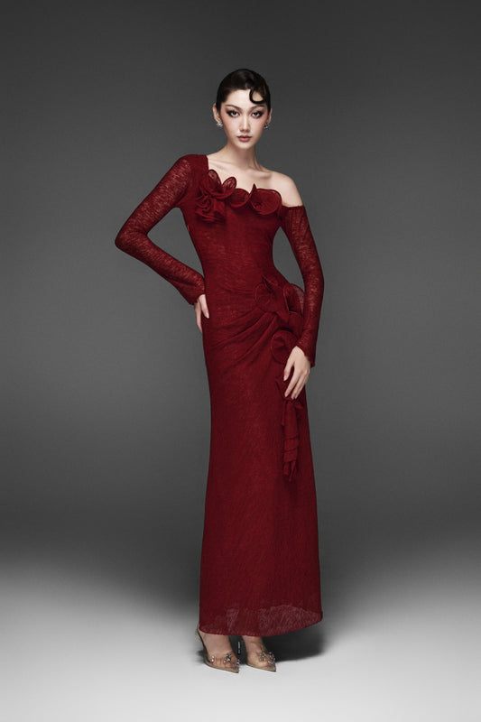 Bloom Long Dark Red Dress (Pre-order)