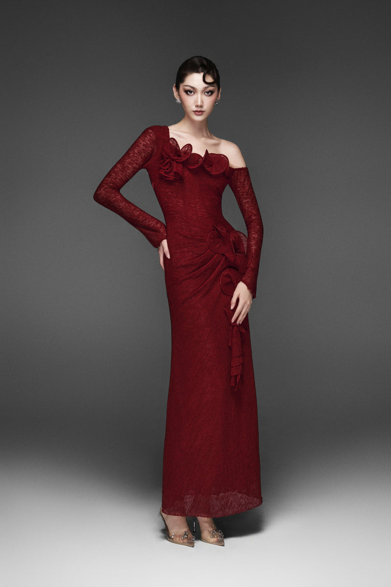 Bloom Long Dark Red Dress (Pre-order)