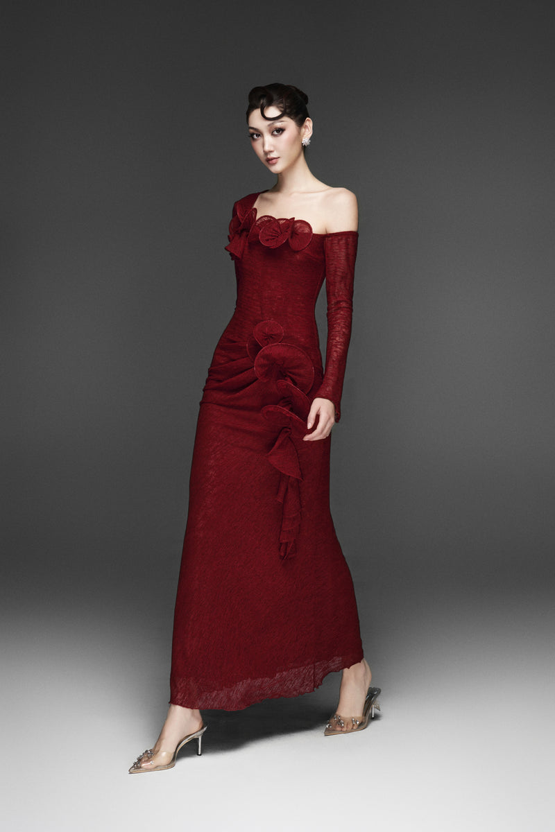 Bloom Long Dark Red Dress (Pre-order)