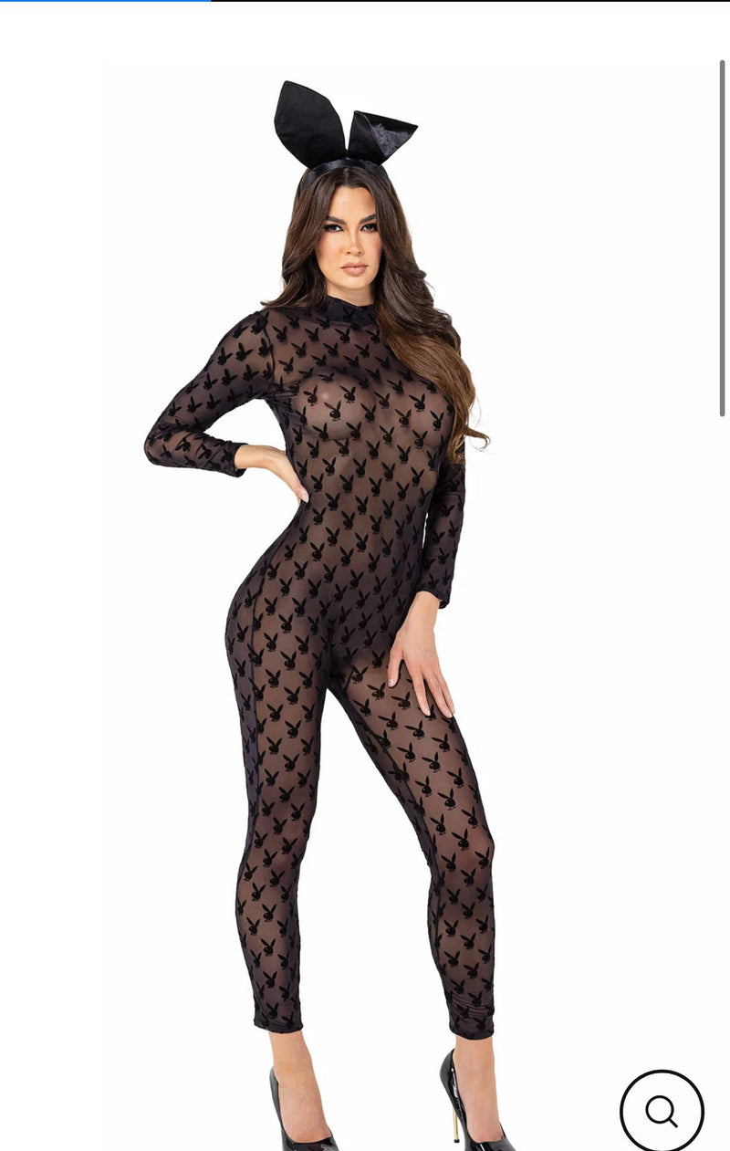 2pc Sheer Playboy Bunny Bodysuit