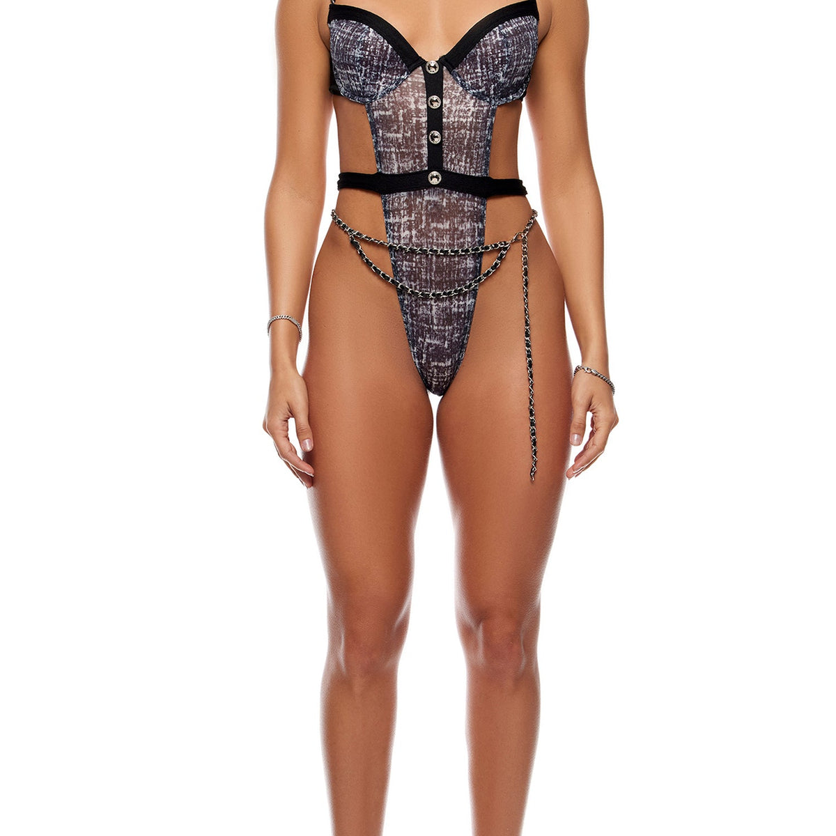Keep it classy mesh teddy set black white 774703