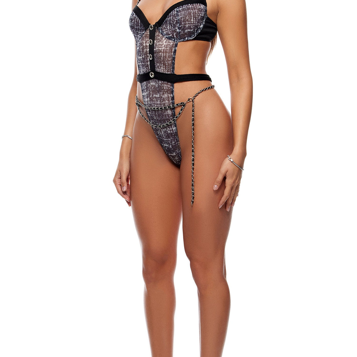 Keep it classy mesh teddy set black white 774703