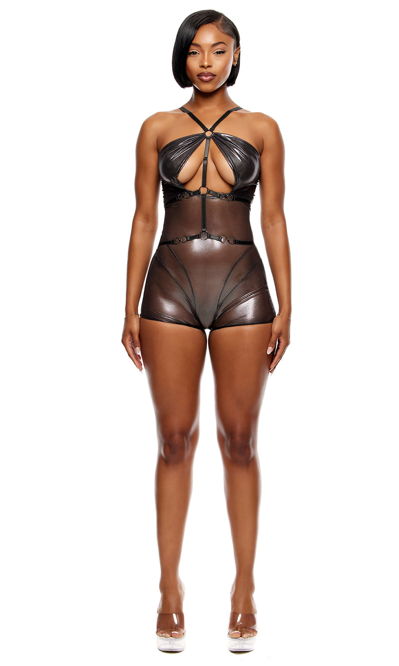 Liquid metal metallic mesh romper 774734