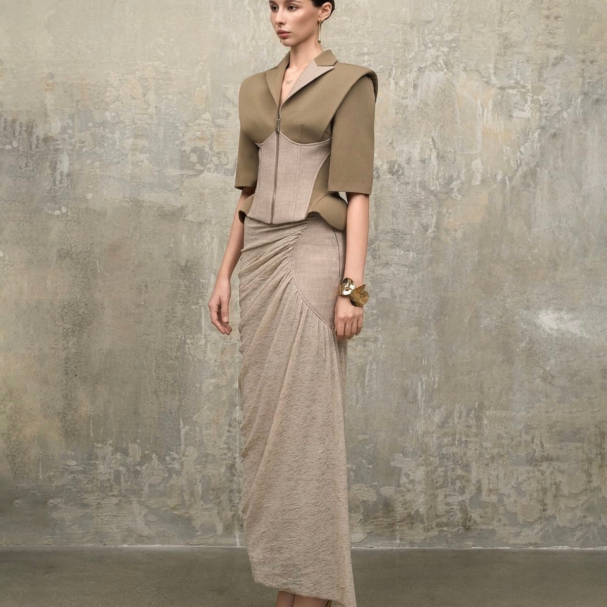 Olive & Beige Corset Vest Top (Pre-order)