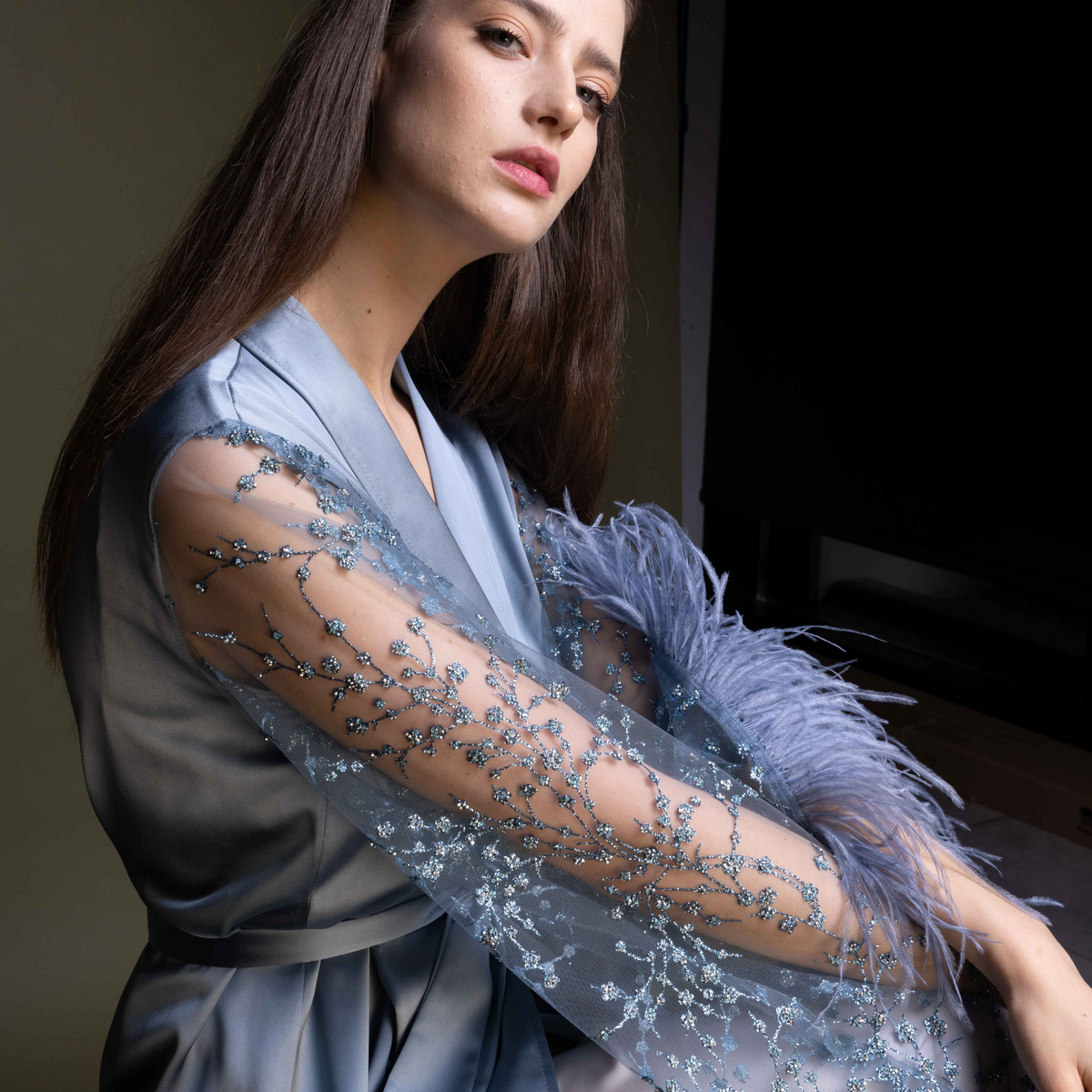 LONG SILK BRIDAL BLUE ROBE (TWIHLIGHT)