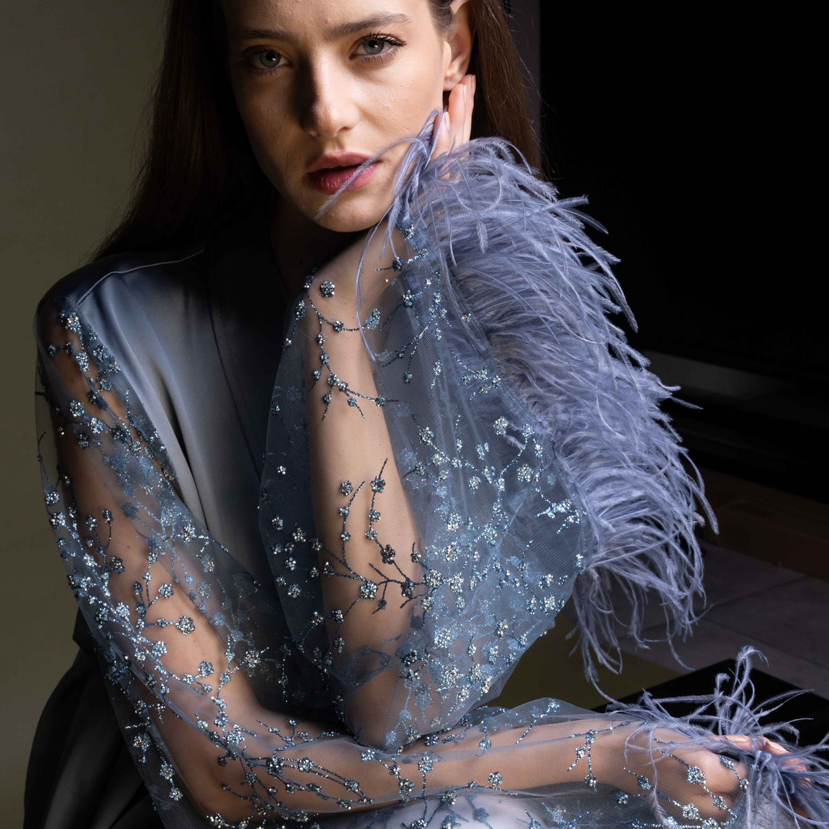 LONG SILK BRIDAL BLUE ROBE (TWIHLIGHT)
