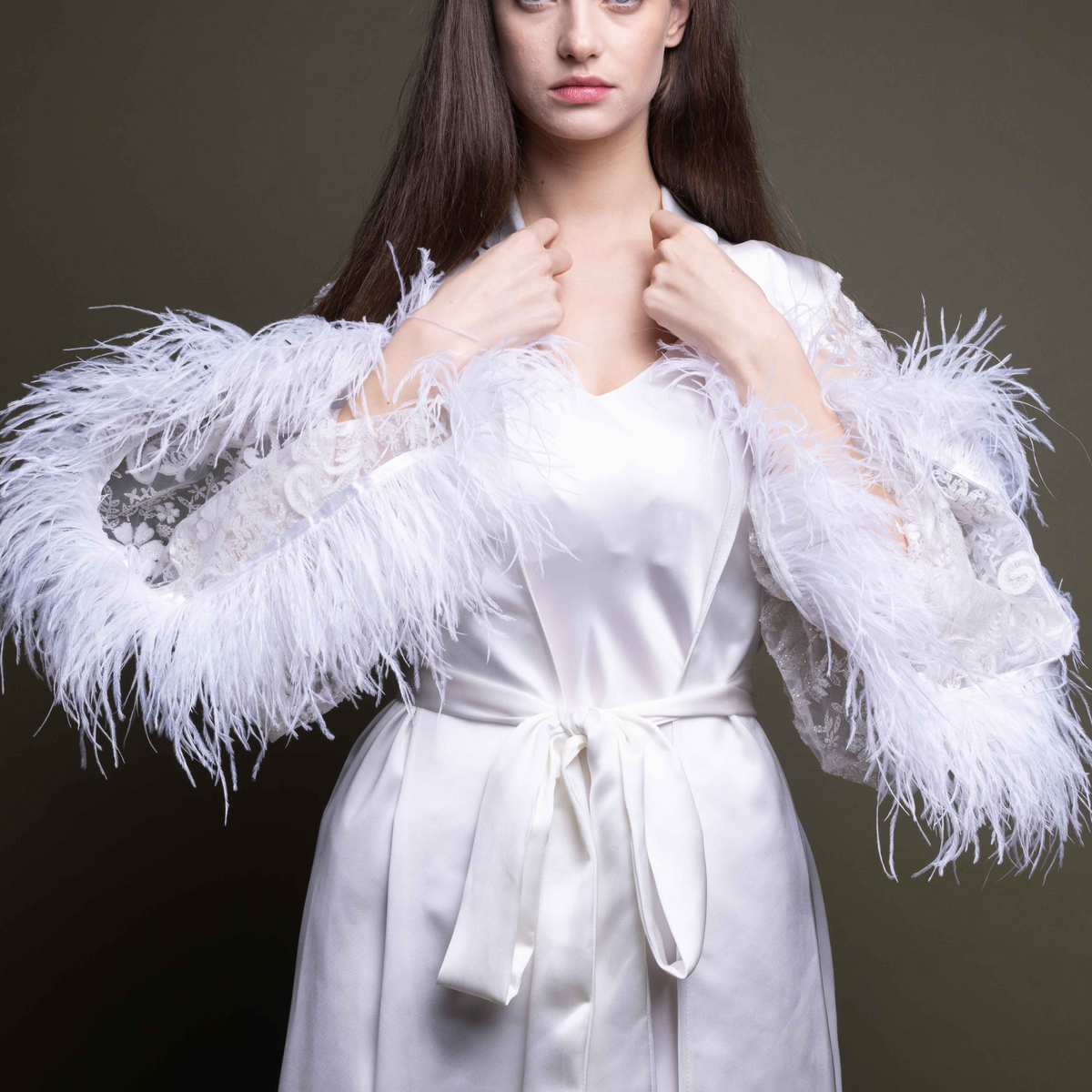 SILK ROBE WITH FEATHERS