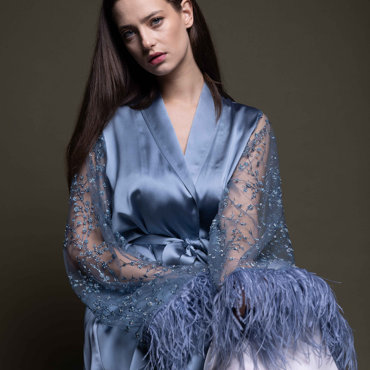 LONG SILK BRIDAL BLUE ROBE (TWIHLIGHT)