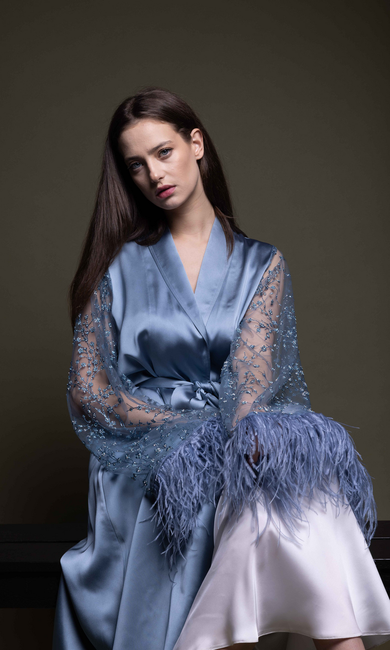 LONG SILK BRIDAL BLUE ROBE (TWIHLIGHT)