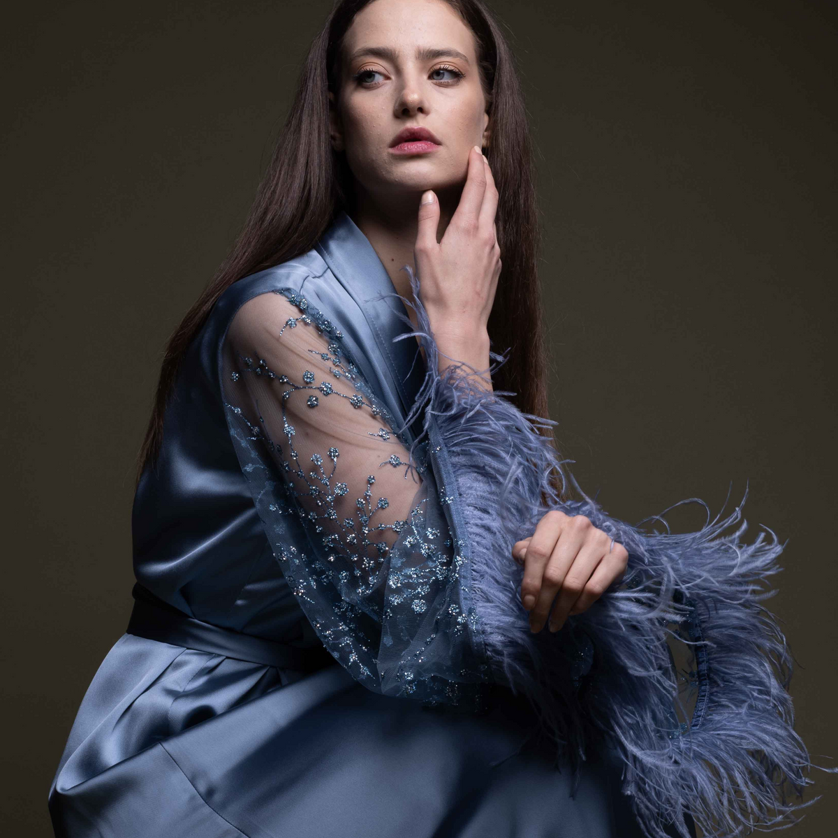 LONG SILK BRIDAL BLUE ROBE (TWIHLIGHT)