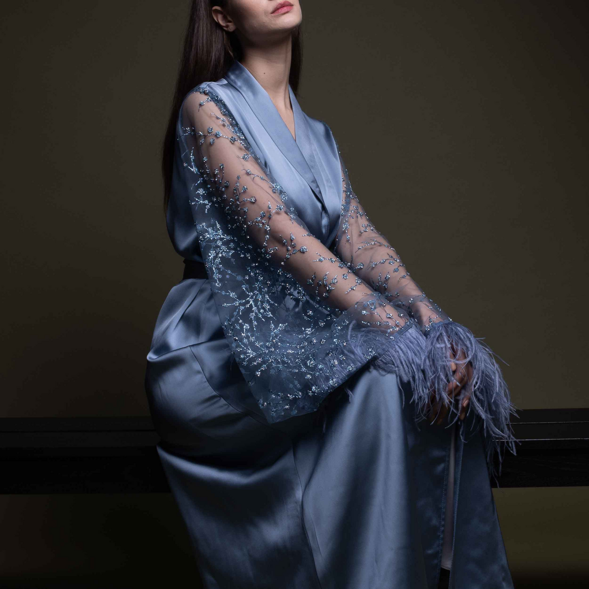 LONG SILK BRIDAL BLUE ROBE (TWIHLIGHT)
