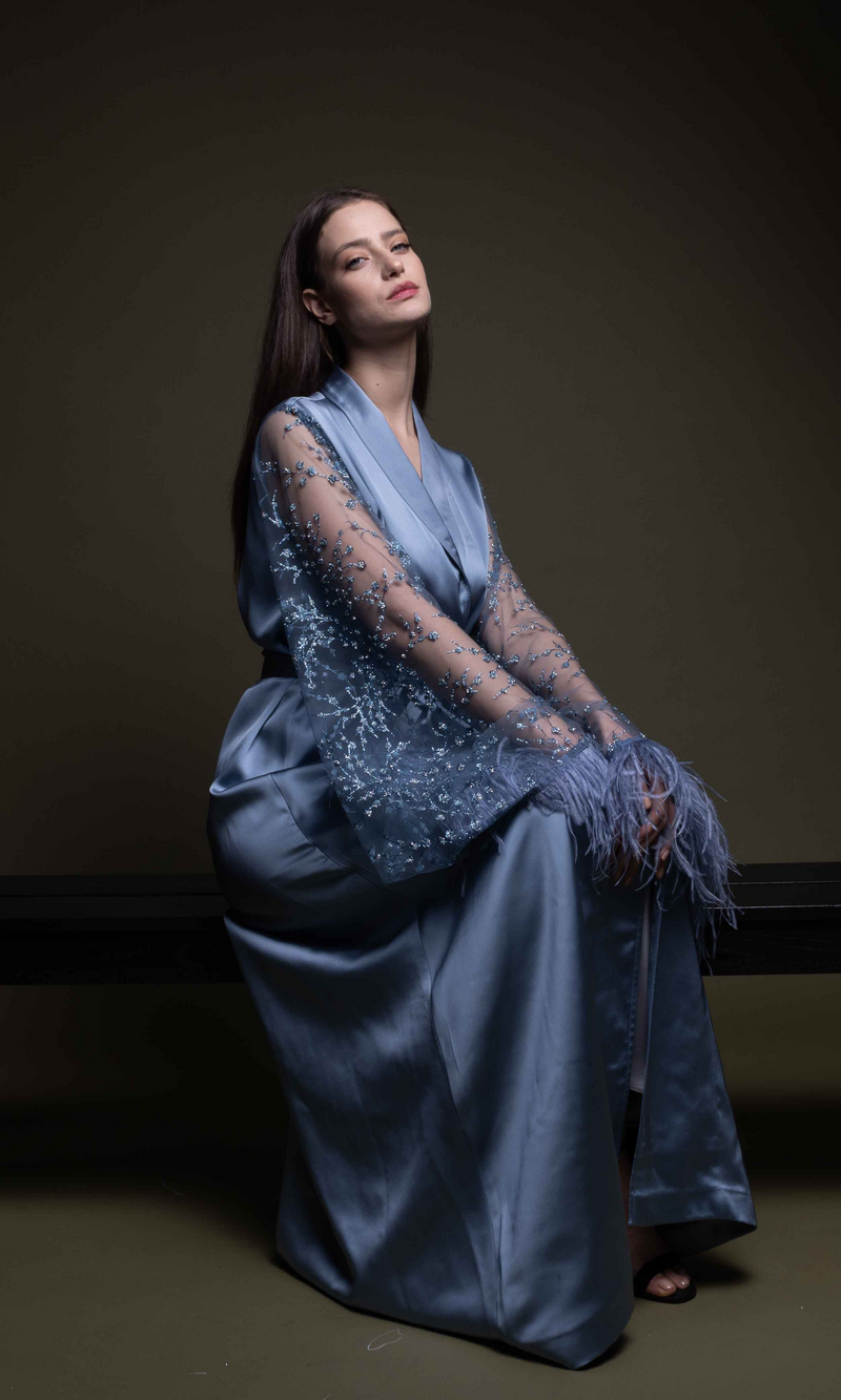 LONG SILK BRIDAL BLUE ROBE (TWIHLIGHT)