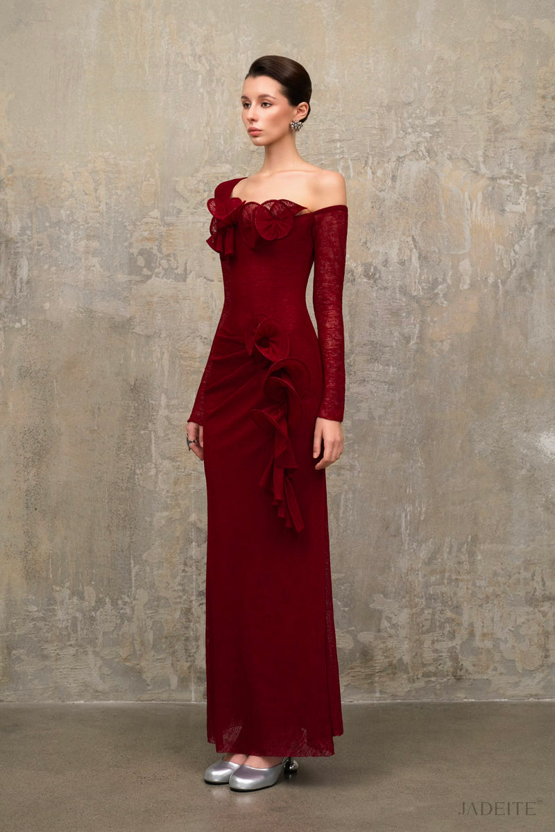 Bloom Long Dark Red Dress (Pre-order)