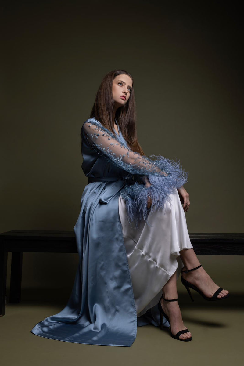 LONG SILK BRIDAL BLUE ROBE (TWIHLIGHT)